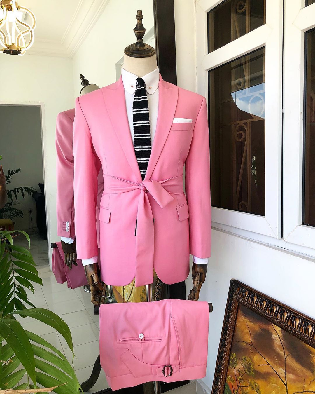 Shop A “Panther” Pink Tailored Waist Rope, 2 piece Suit. Deji & Kola